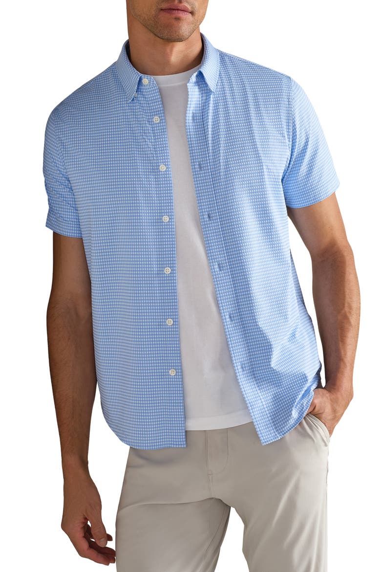 Commuter Short Sleeve Button-Up Shirt, Main, color, LIGHT BLUE GINGHAM