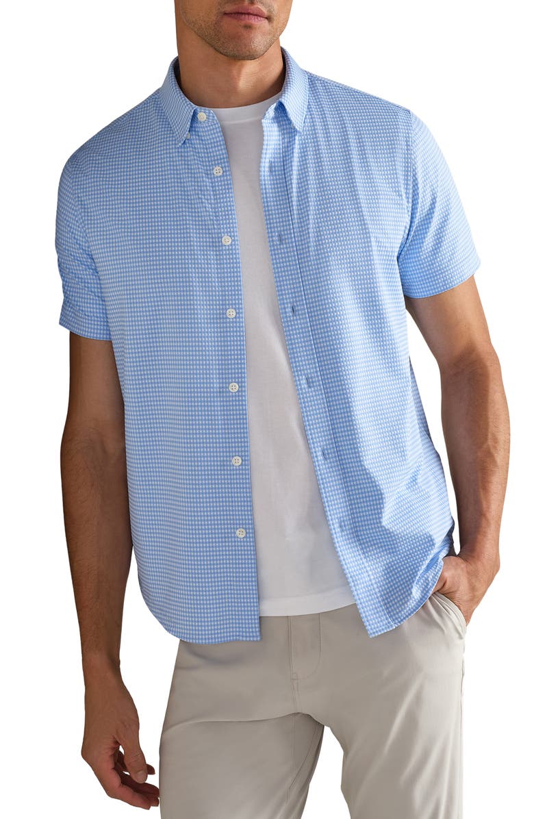 Rhone Commuter Short Sleeve Button-Up Shirt, Main, color, Light Blue Gingham