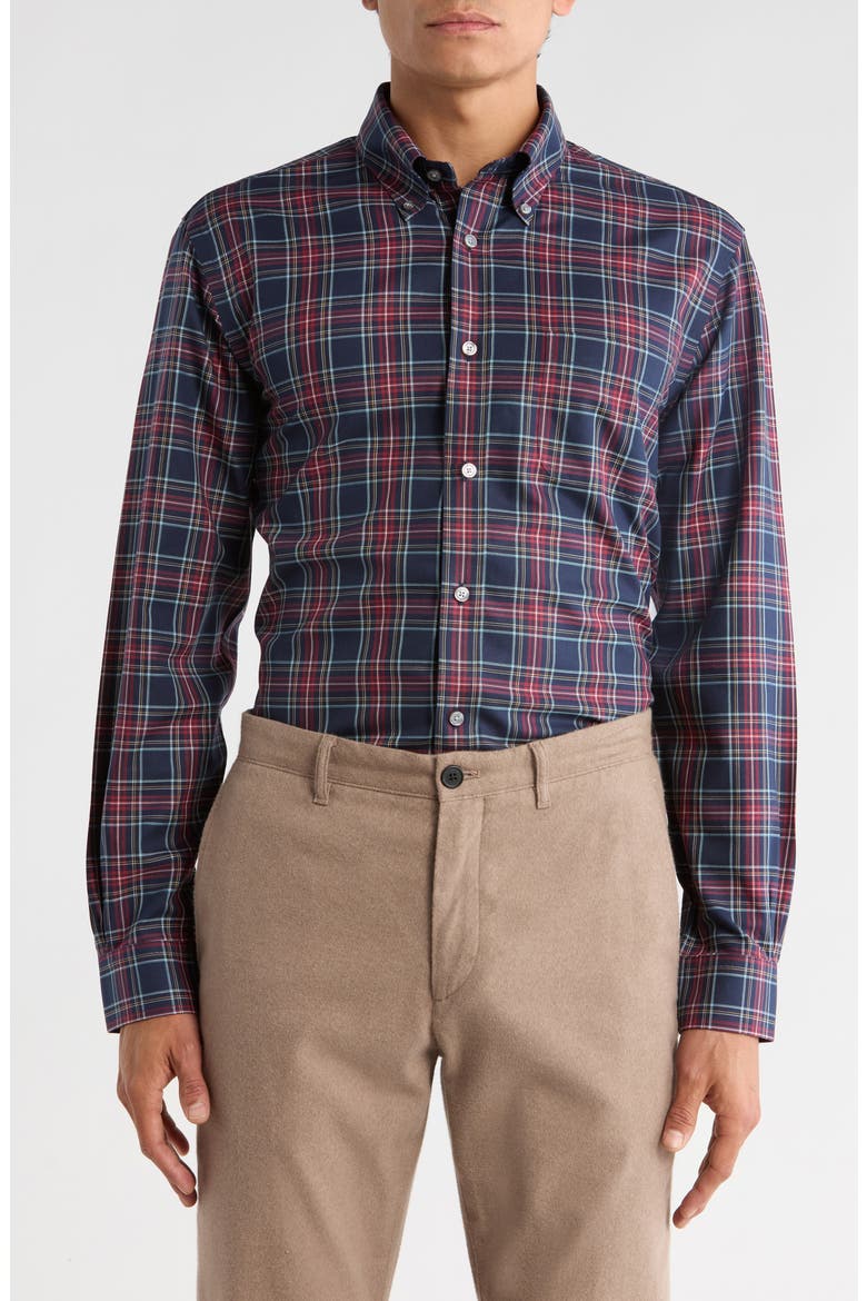 Non-Iron Regular Fit Cotton Button-Down Shirt, Main, color, NAVY TARTAN