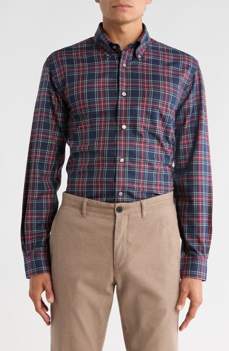 Brooks Brothers Non-Iron Regular Fit Cotton Button-Down Shirt, Main, color, Navy Tartan