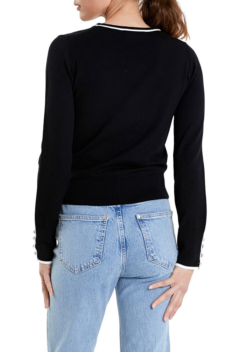 Button Detail Tipped Sweater, Alternate, color, BLACK/ WHITE