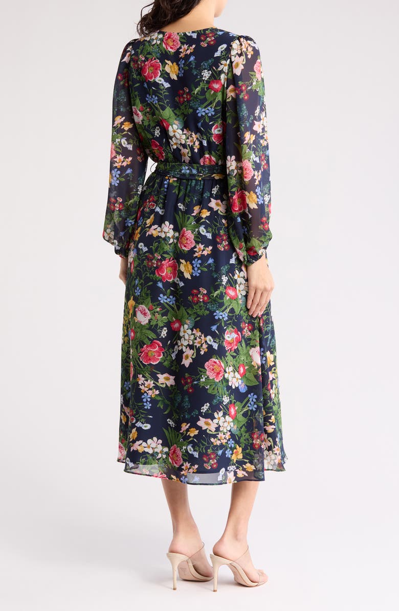 Anne Klein Floral Print Long Sleeve Chiffon Midi Dress, Alternate, color, 