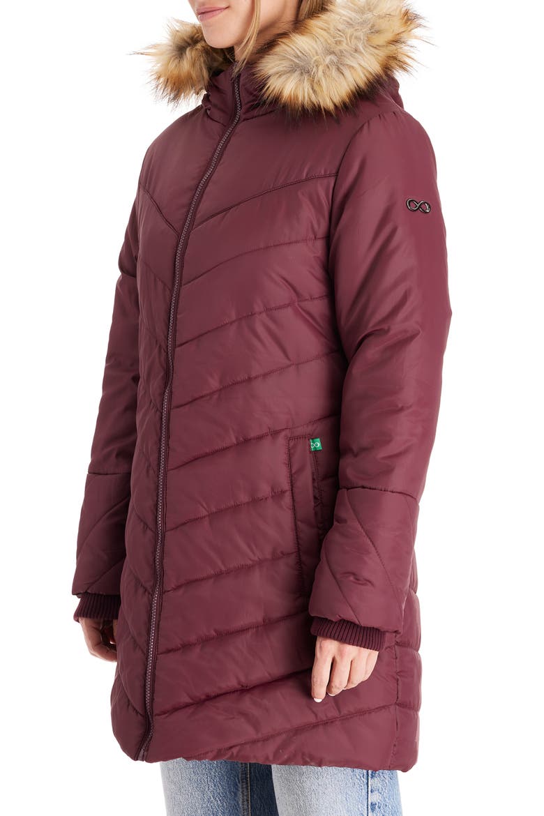 Faux Fur Trim Convertible Puffer 3-in-1 Maternity Jacket, Alternate, color, BURGUNDY