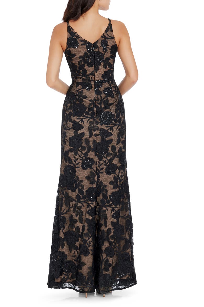 Sharon Floral Sequin Sleeveless Mermaid Gown, Alternate, color, BLACK MULTI