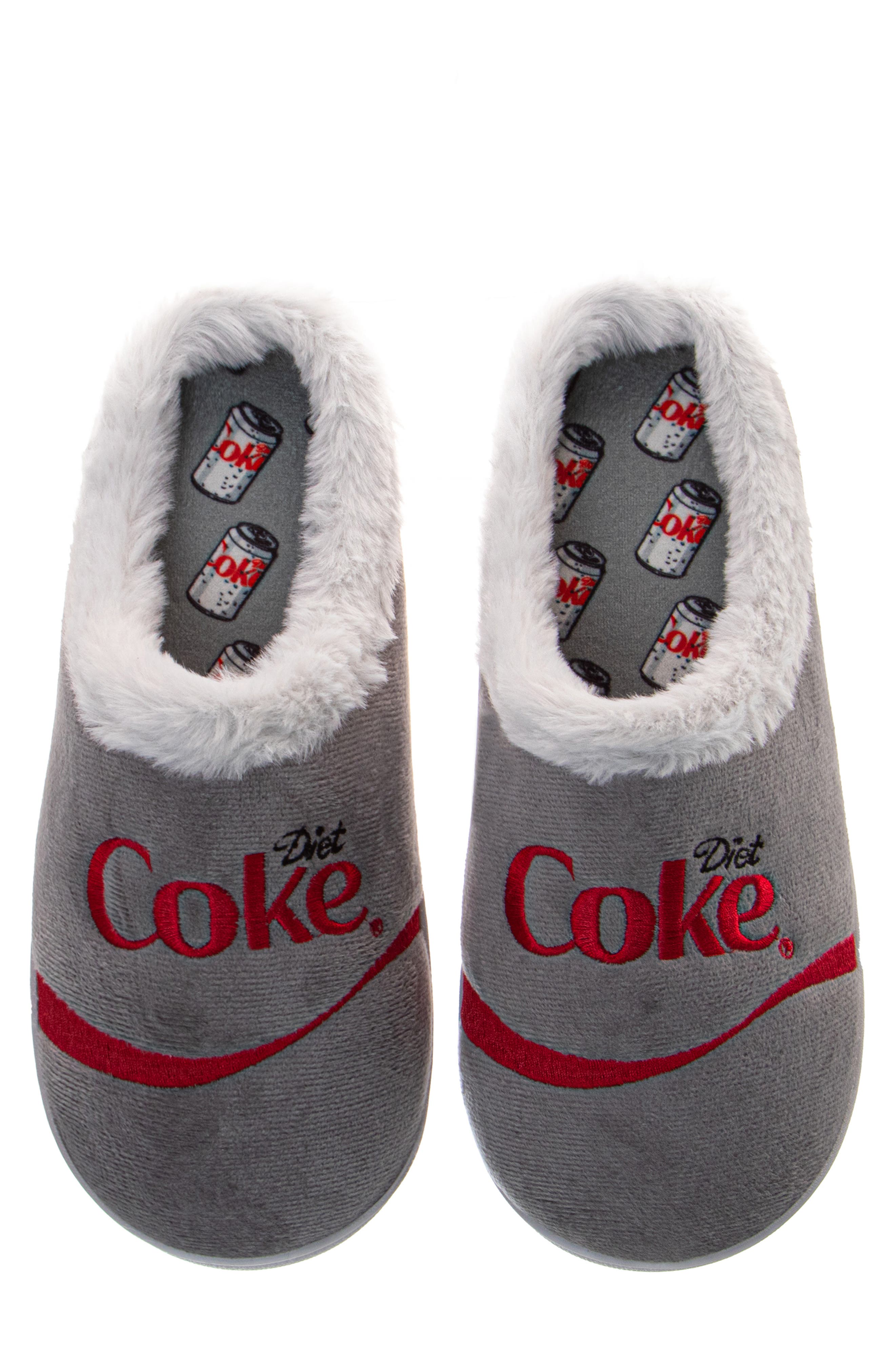 Coca Cola Diet Coke<sup>®</sup> Faux Fur Trim Slipper, Alternate, color, Grey