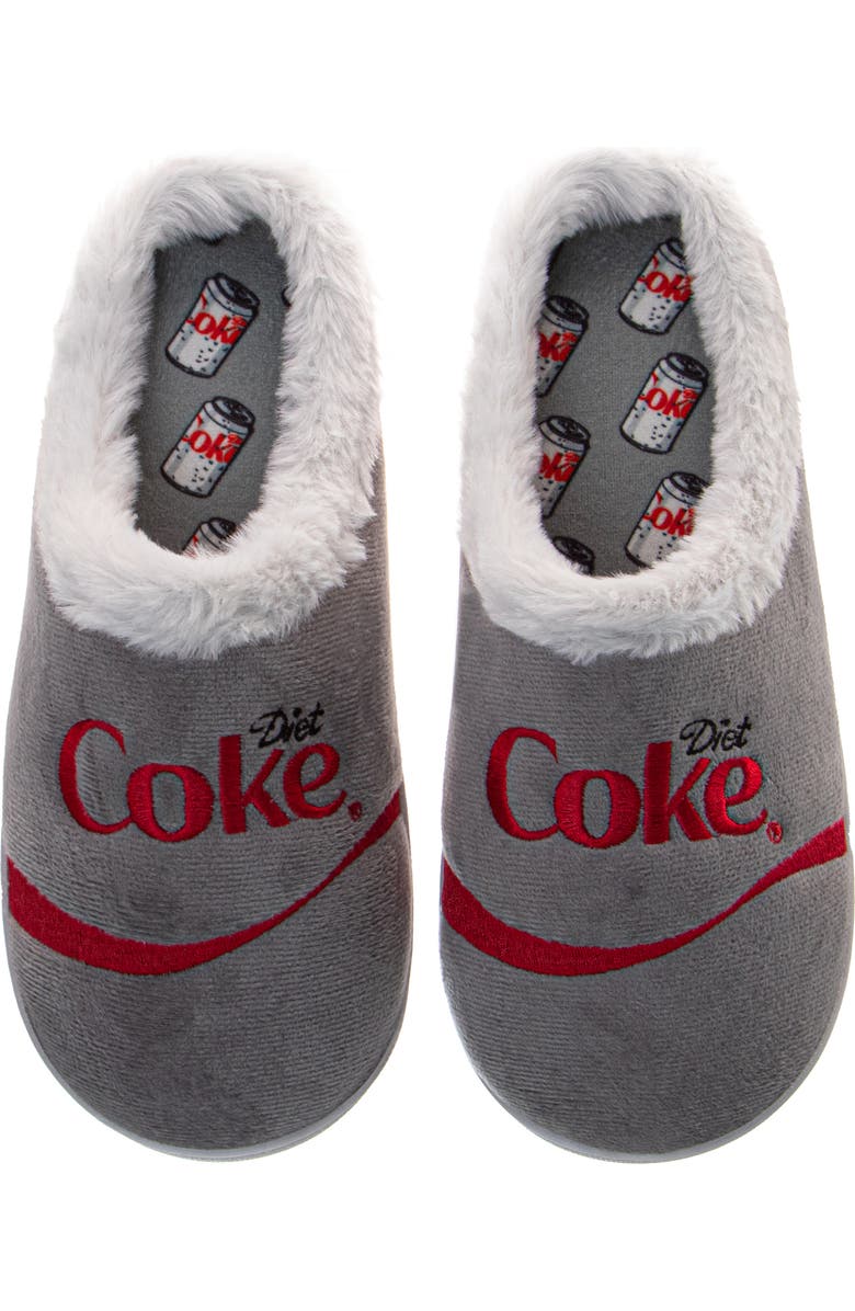 Coca Cola Diet Coke<sup>®</sup> Faux Fur Trim Slipper, Alternate, color, Grey