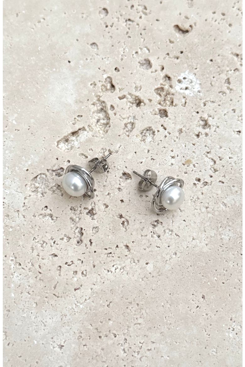 Knotted Freshwater Pearl Stud Earrings, Alternate, color, SILVER