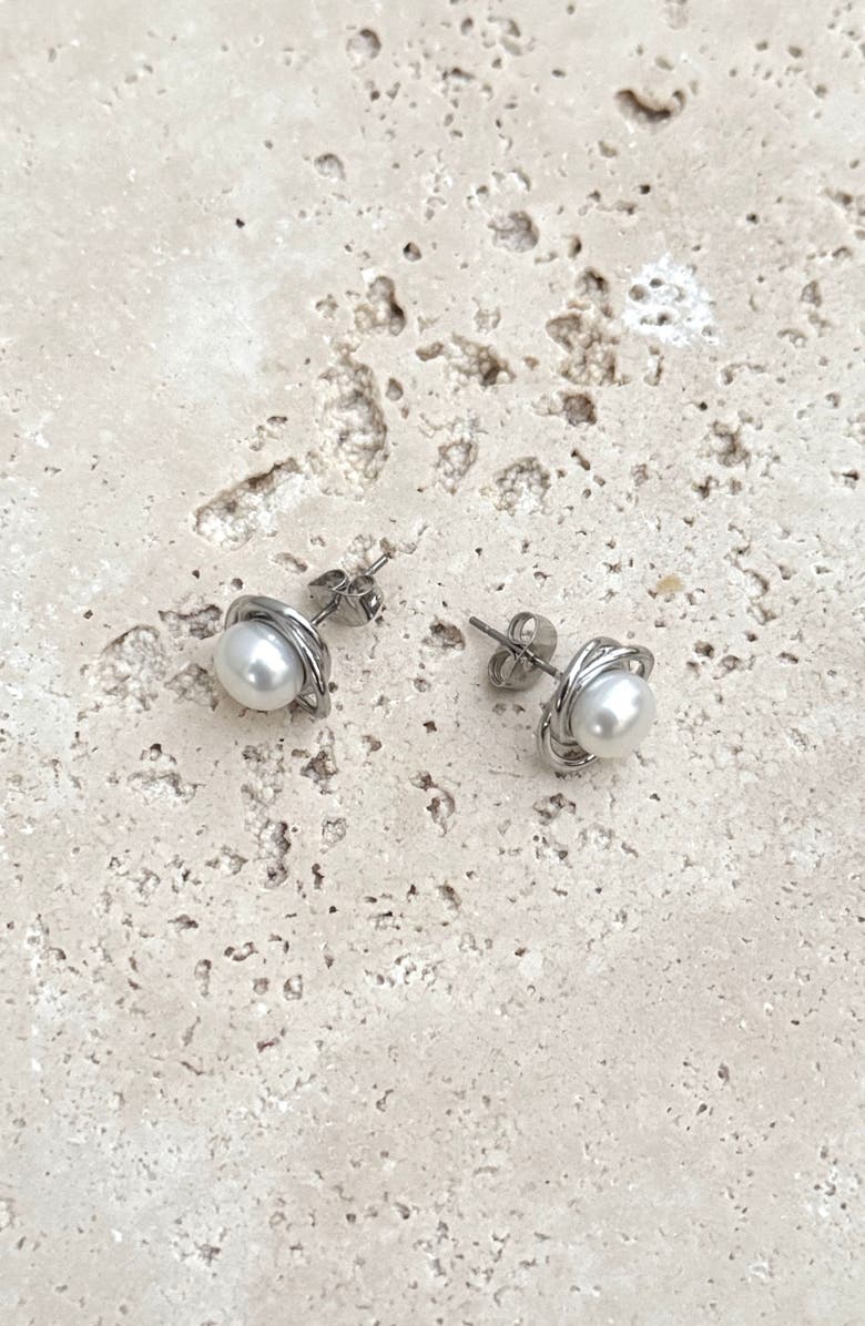 Adornia Knotted Freshwater Pearl Stud Earrings, Alternate, color, Silver