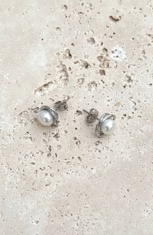 Adornia Silver Plated Freshwater Pearl Stud Earrings In Silver