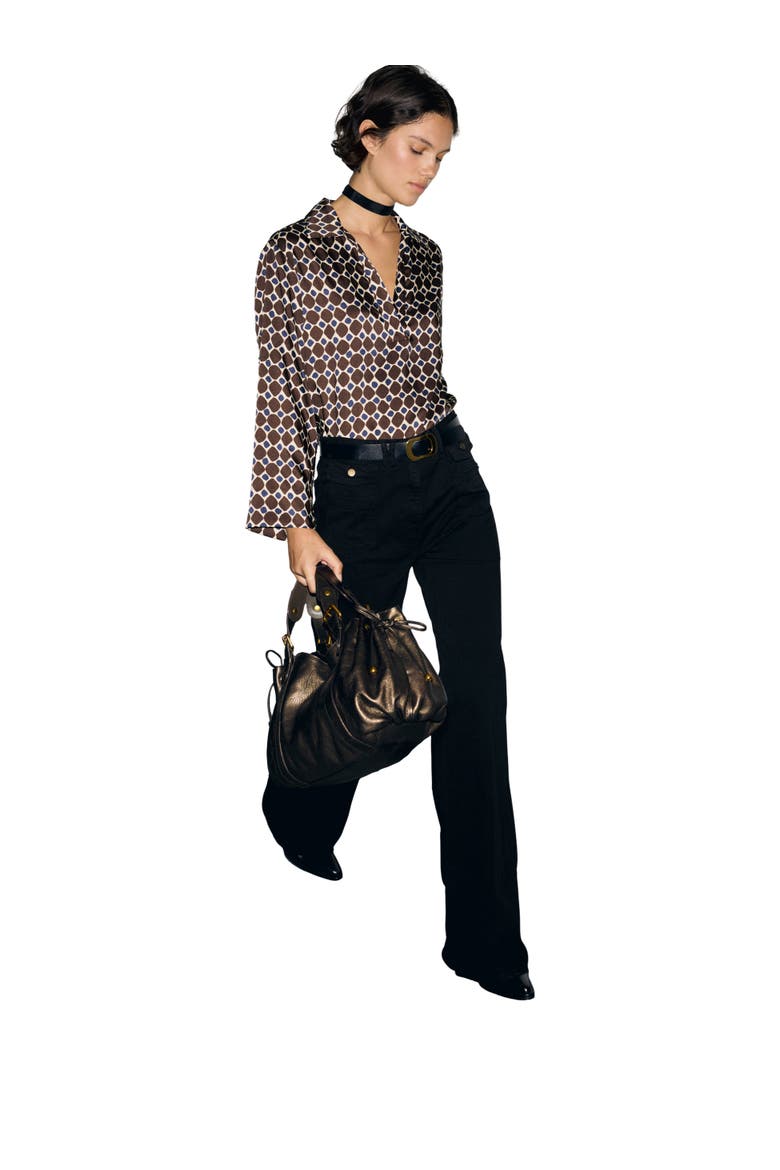 Lorra Geometric Collared Top, Alternate, color, Brown