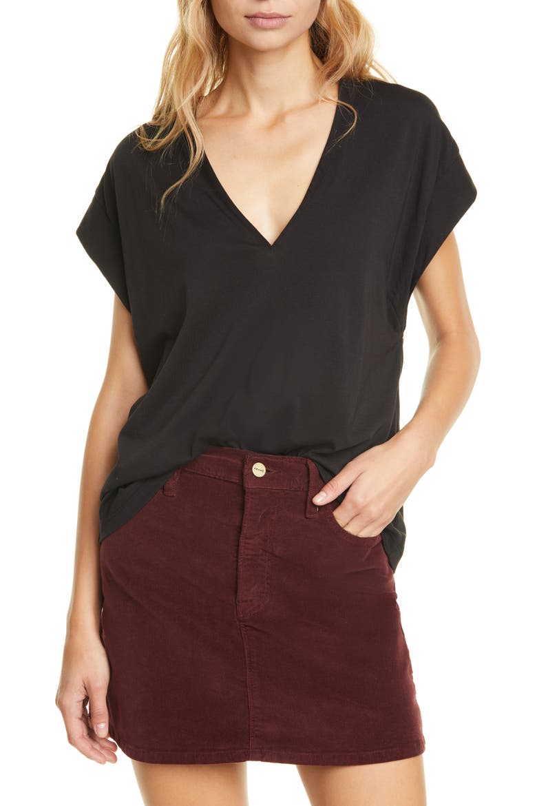 Le Mid Rise V-Neck T-Shirt, Main, color, NOIR