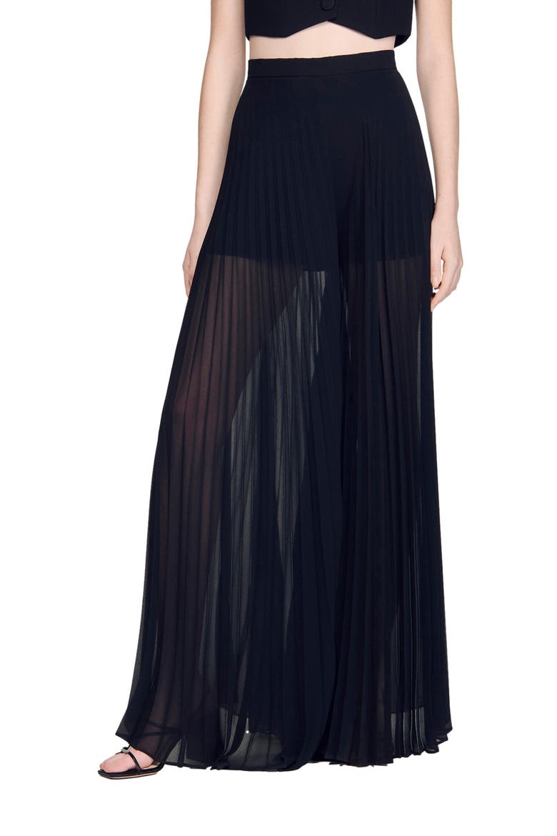 Pleated wide-leg trousers, Main, color, Black