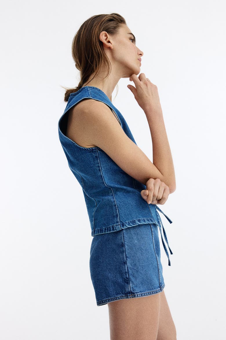 Tie-front Denim Vest, Alternate, color, Denim blue