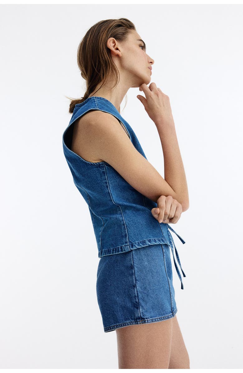 H&M Tie-front Denim Waistcoat, Alternate, color, Denim Blue