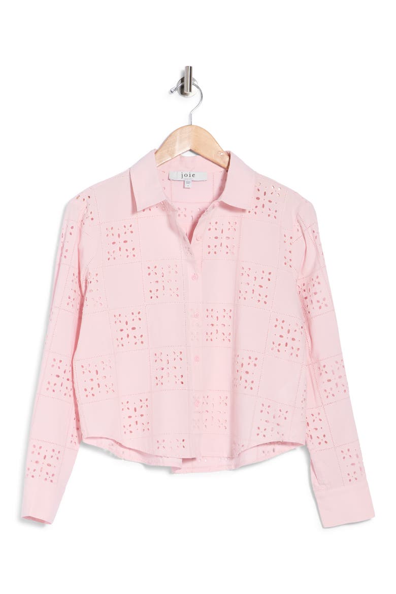 Embroidered Eyelet Button-Up Shirt, Alternate, color, CHALK PINK