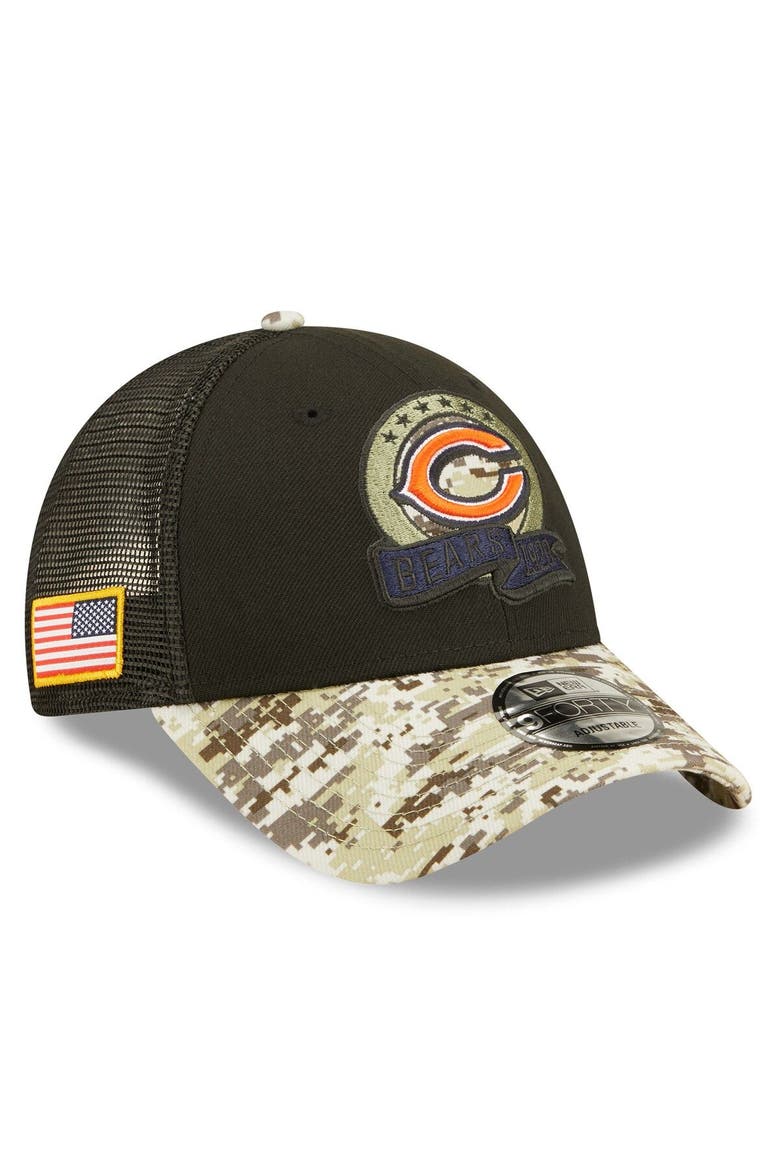 Men's New Era Black/Camo Chicago Bears 2022 Salute To Service 9FORTY Snapback Trucker Hat, Main, color, Black