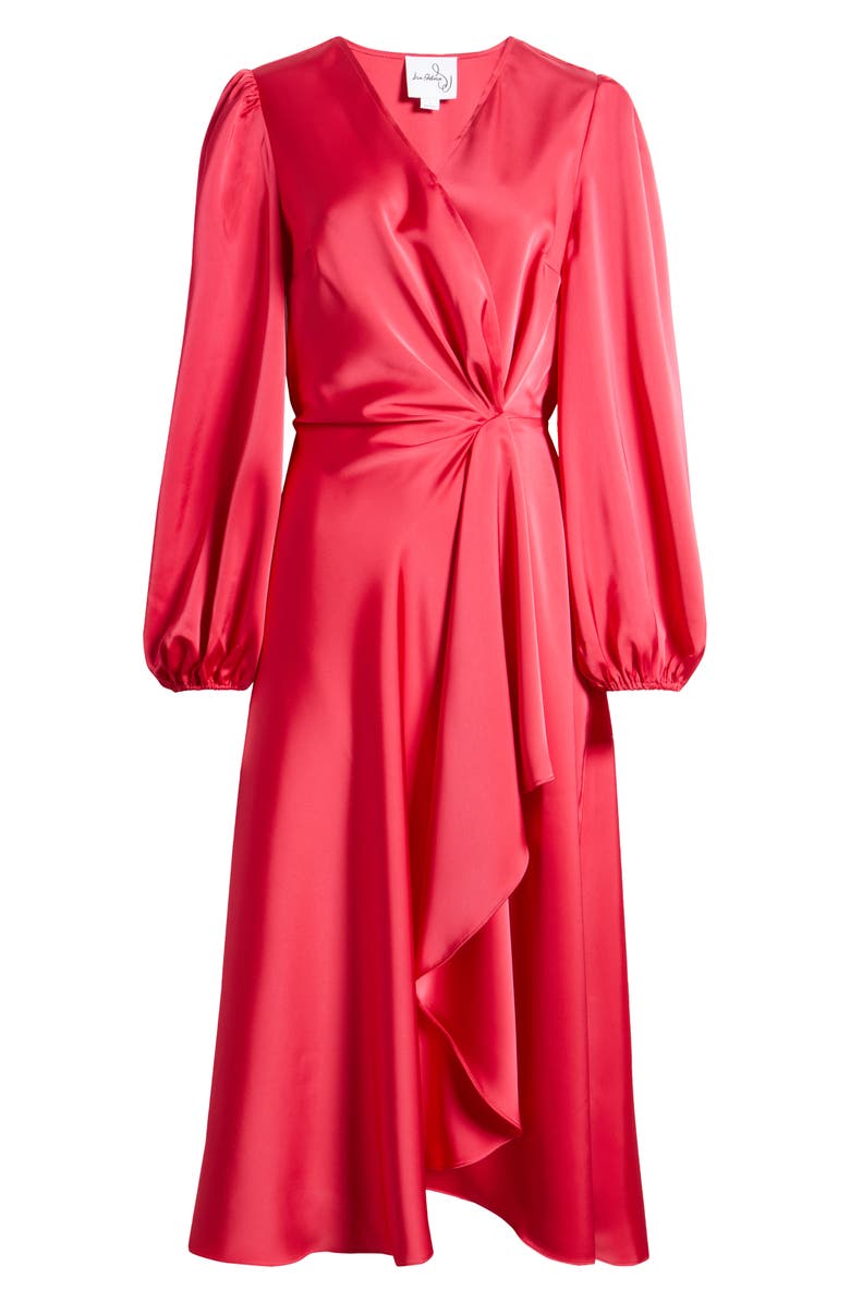 Sam Edelman Wrap Front Long Sleeve Satin Dress, Alternate, color, 
