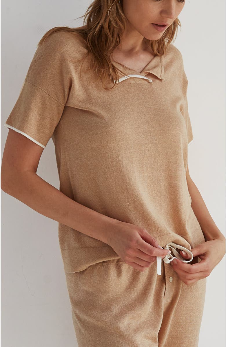 oyun Split Neck Tee, Alternate, color, Camel