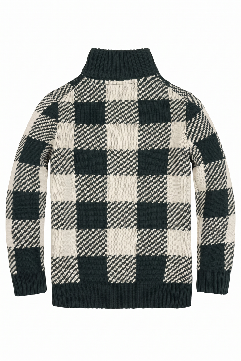 Kids' Organic Half Zip Intarsia Sweater, Alternate, color, Deep Green Check