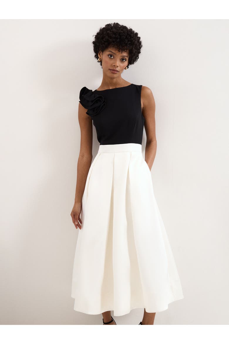 Perla Satin Midi Dress, Alternate, color, Black/Ivory