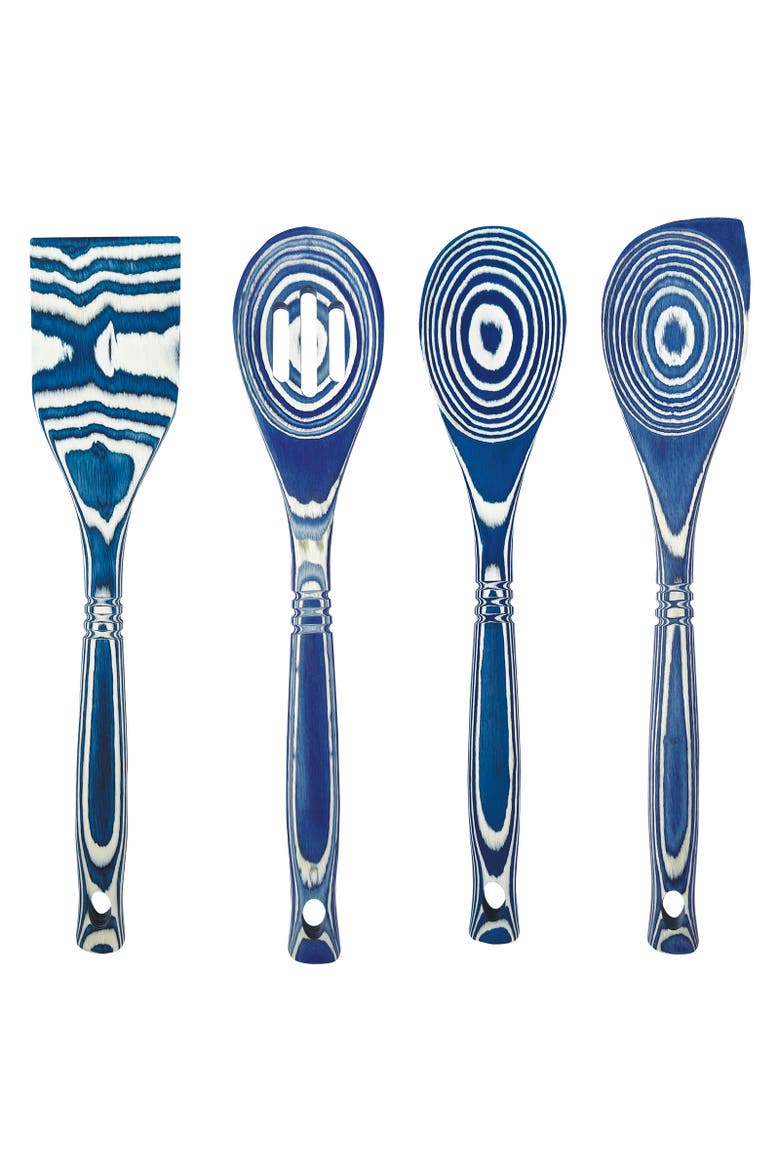 4 Piece Pakkawood Cooking and Serving Utensil Set, Blueberry, Main, color, Blueberry