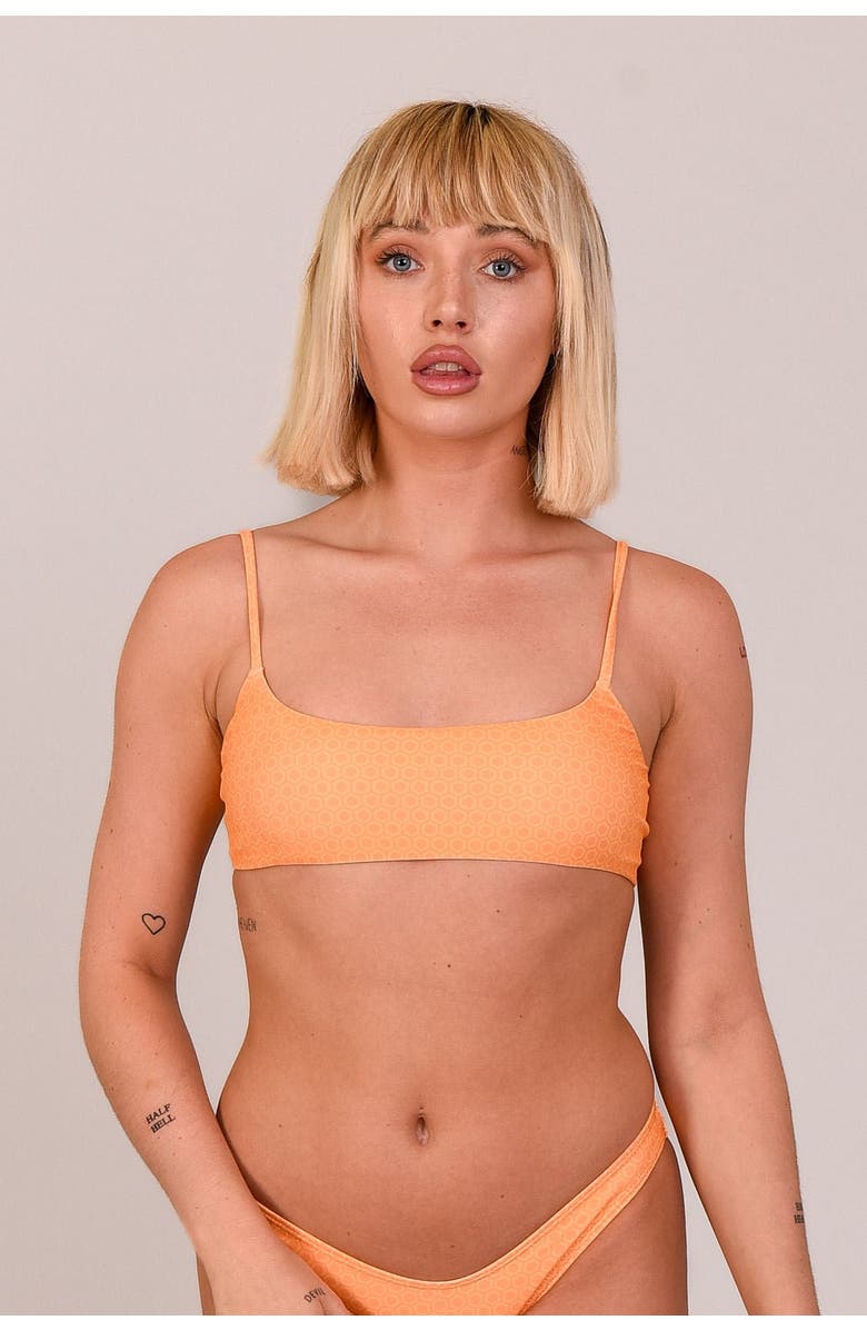OOSC Tangerine Squeeze Lace up Crop Bikini Top, Alternate, color, Orange