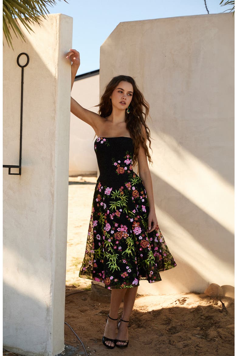 Blair Sequin Floral Strapless Tulle Cocktail Dress, Alternate, color, BLACK FLORAL