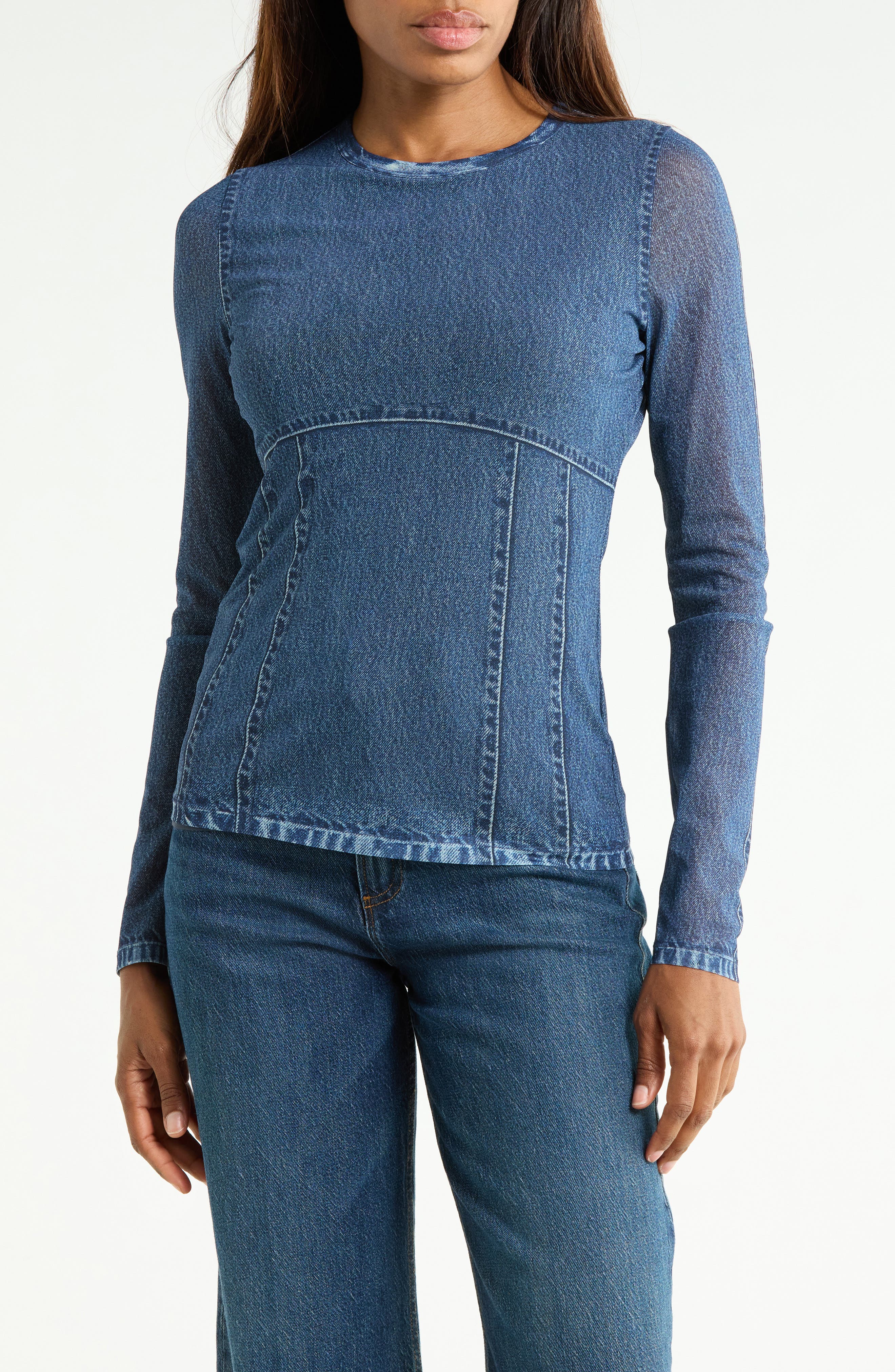 Miramar Mesh Long Sleeve Crewneck Top