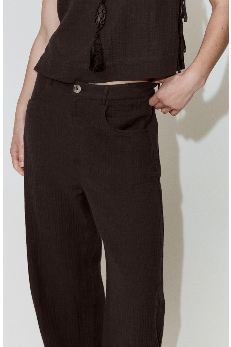 Crinkled Cotton Balloon Pants, Alternate, color, CHOCOLATE