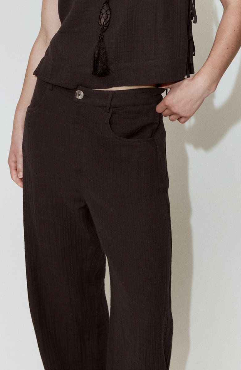 MANGO Crinkled Cotton Balloon Pants, Alternate, color, Chocolate