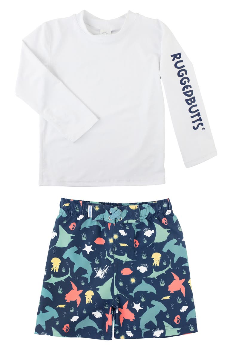 Under the Sea Two-Piece Rashguard Swimsuit, Alternate, color, WHITE