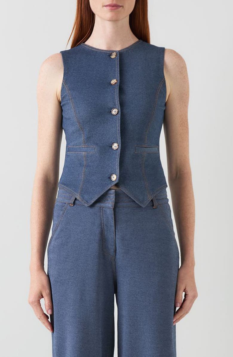 LK Bennett Freya Denim Vest, Main, color, Indigo