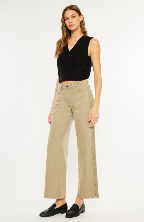 Kancan Ellie Mid Rise Wide Leg Jeans In Brown