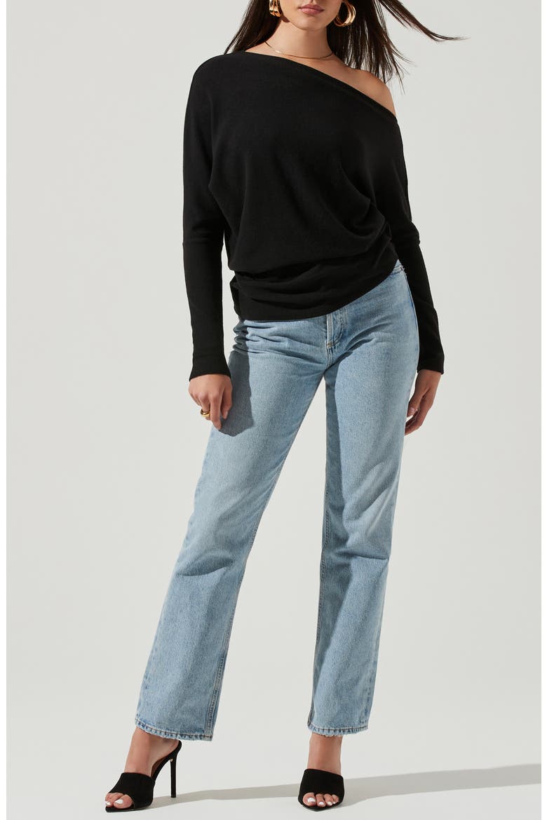 Off the Shoulder Long Sleeve Sweater, Alternate, color, BLACK