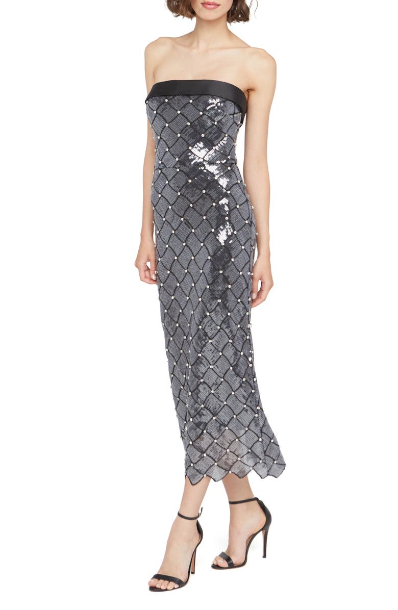 Theia Jewel Strapless Sequin Gown, Alternate, color, 