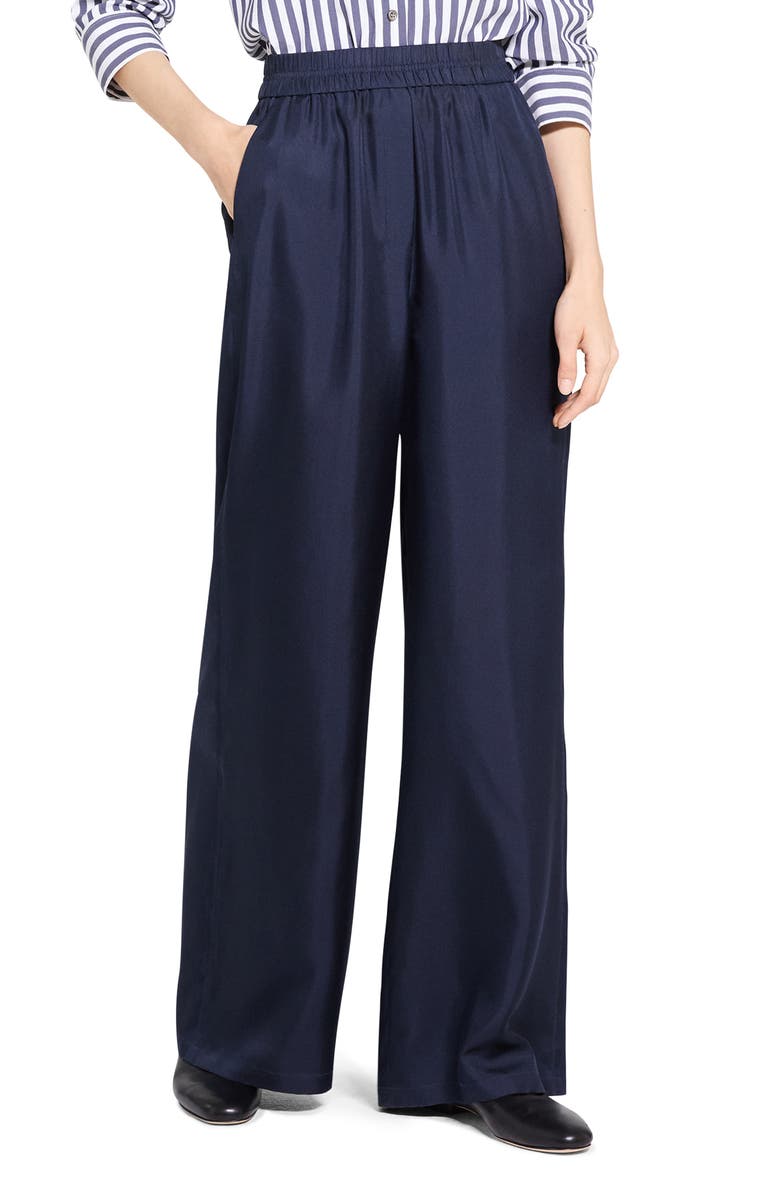 Theory Wide Leg Silk Pants, Alternate, color, Nocturne Navy