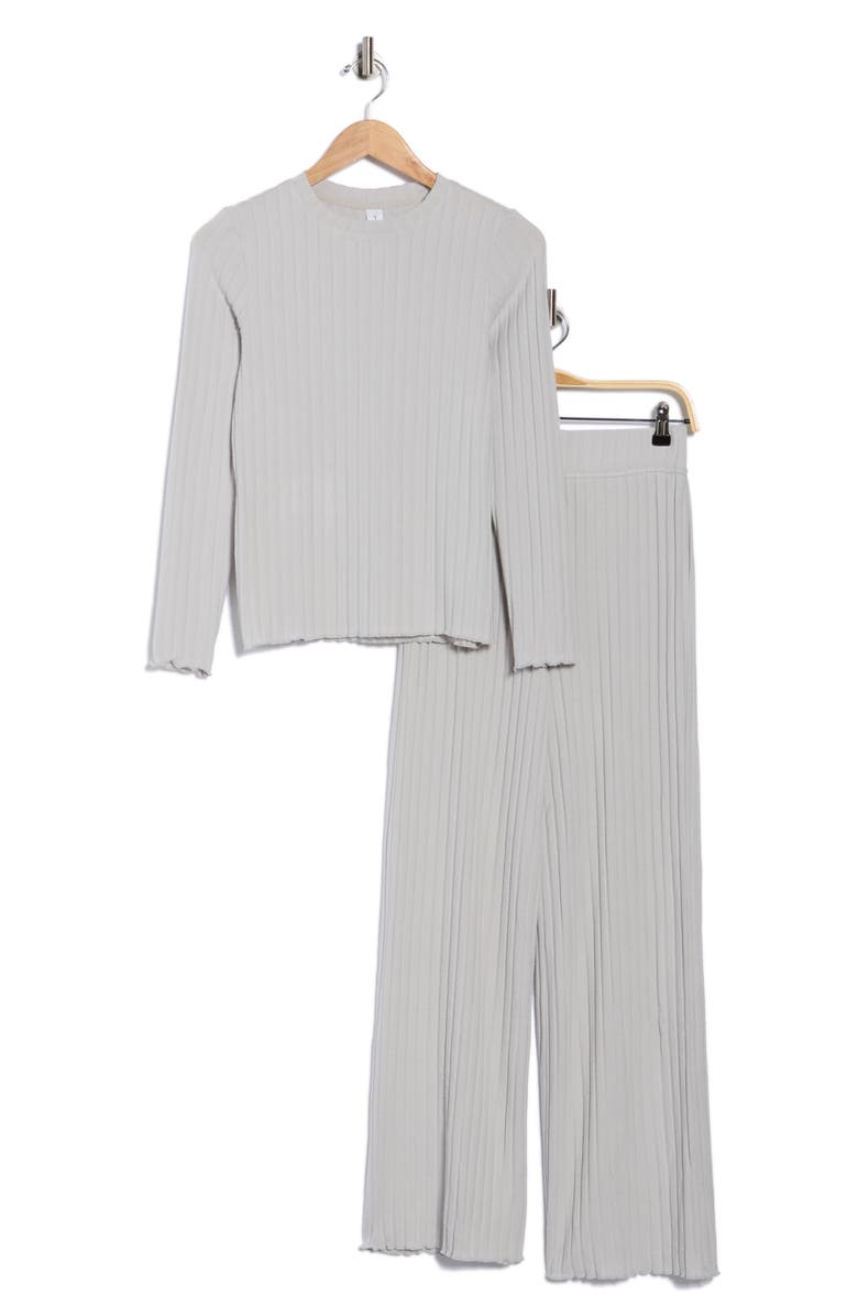 YOGALICIOUS Brushed Ribbed Long Sleeve Top & Pants Pajamas, Alternate, color, Lunar Dust