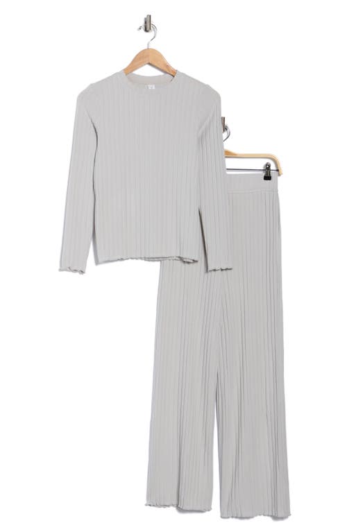 Yogalicious Brushed Ribbed Long Sleeve Top & Pants Pajamas In Gray