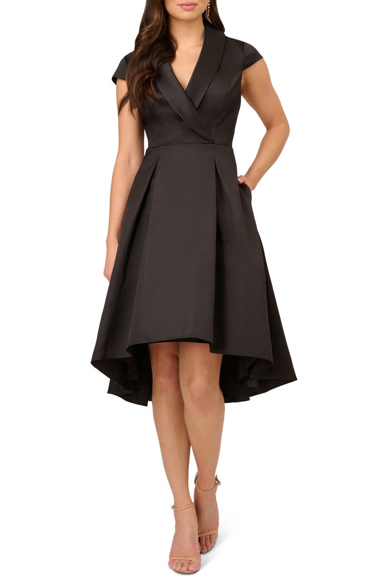 Box Pleat High-Low Mikado Dress, Main, color, BLACK