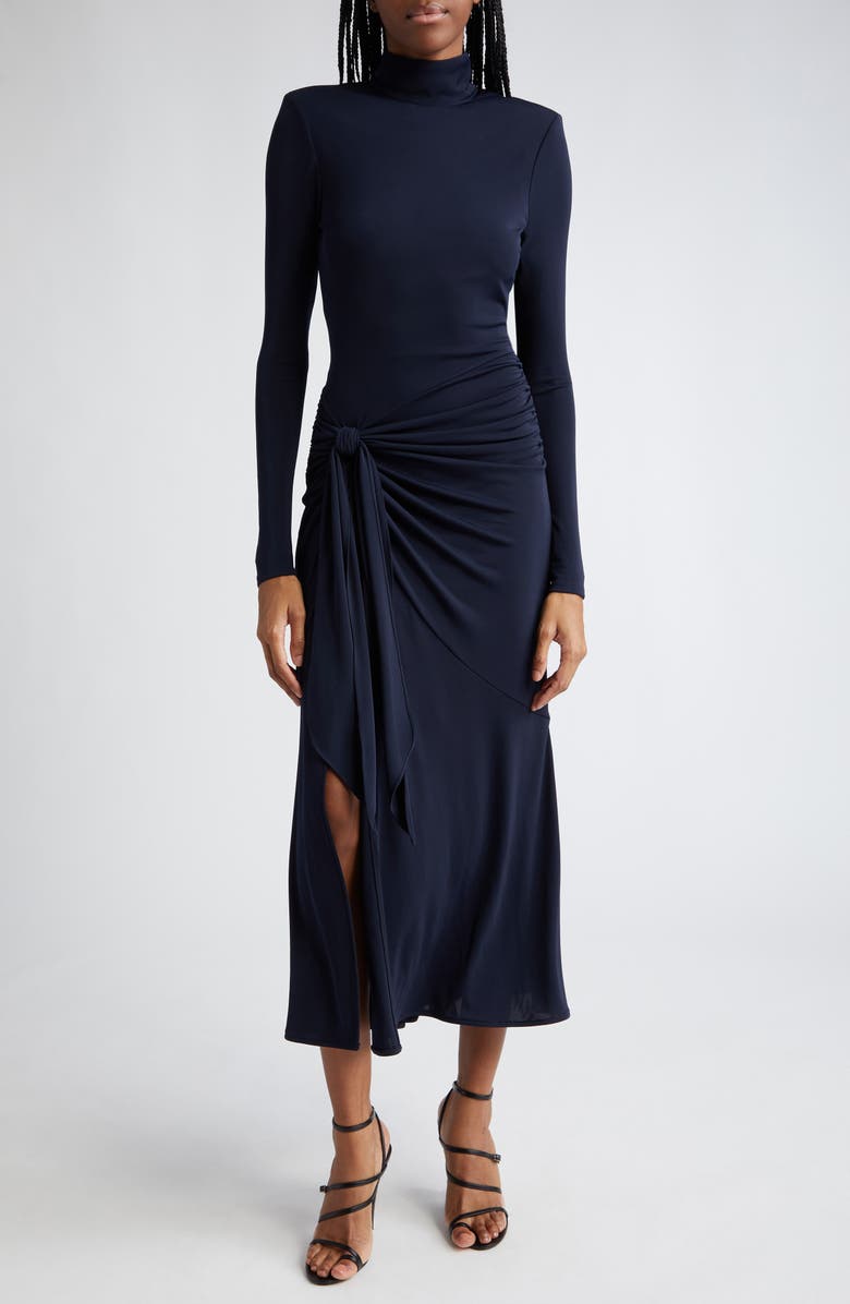 Cinq à Sept Johnson Side Ruched Long Sleeve Jersey Dress, Main, color, Navy