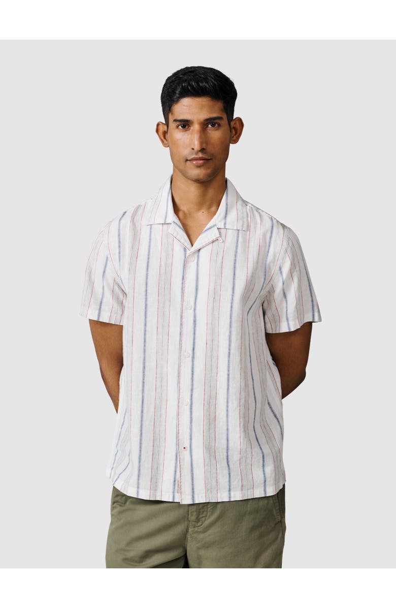 Aubin Abbey Cuban Collar Short Sleeved Shirt, Main, color, White Mix Stripe