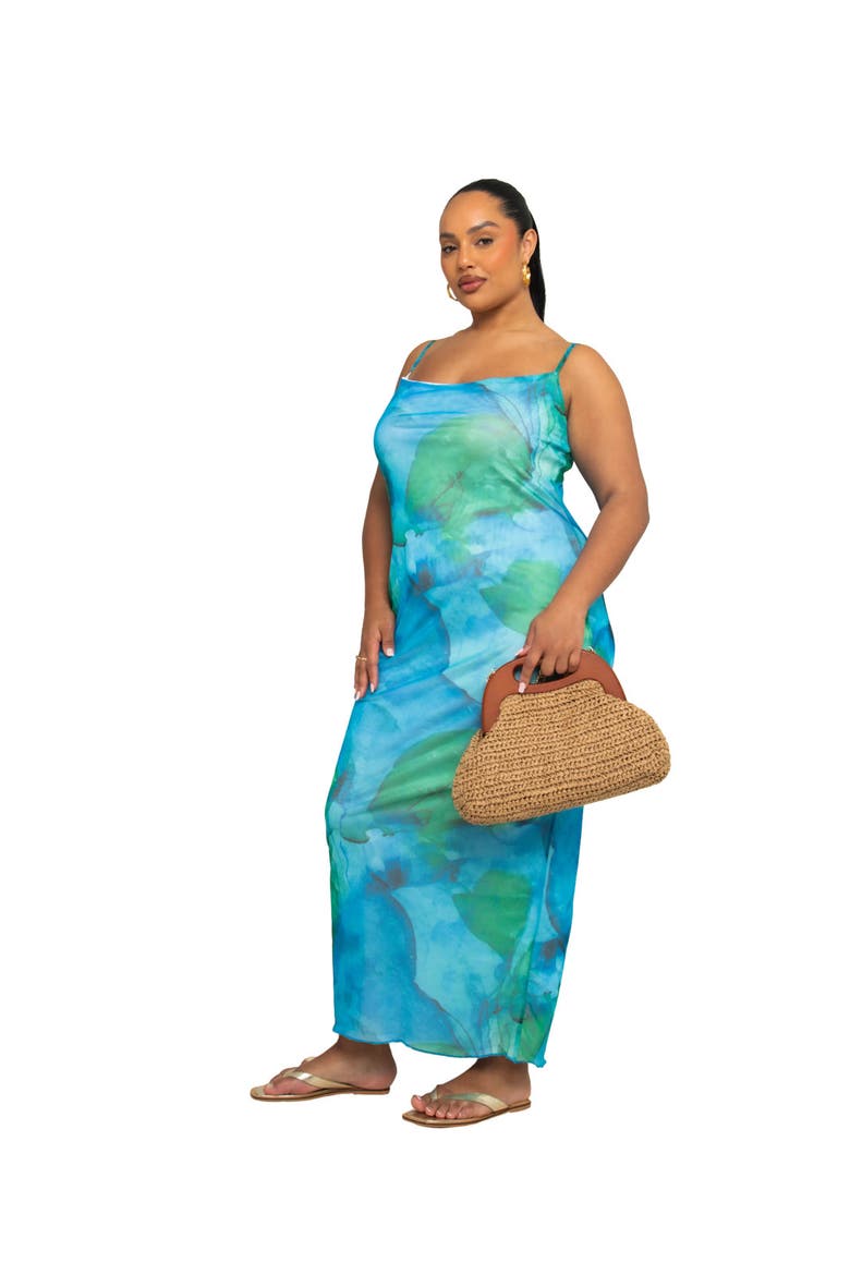 Curve Strappy Abstract Print Maxi Dress, Alternate, color, Blue