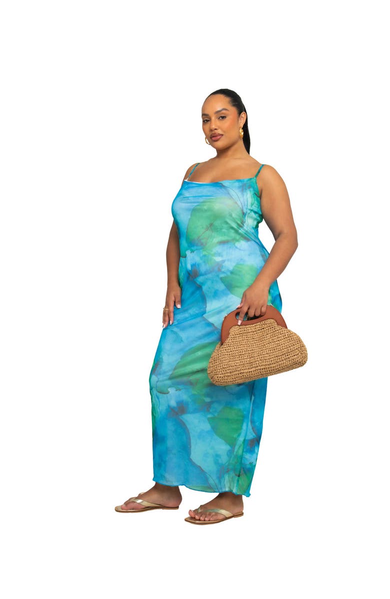 FASHION-SZN CURVE Curve Strappy Abstract Print Maxi Dress, Alternate, color, Blue