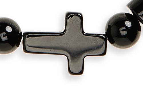 Caputo & Co Semiprecious Stone Cross Beaded Stretch Bracelet In Black