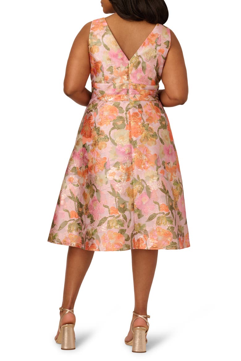 Floral Jacquard Midi Cocktail Dress, Alternate, color, YELLOW/ ORANGE MULTI