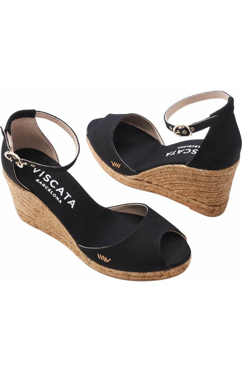 VISCATA Aiguafreda Canvas Espadrille Sandal Wedges, Alternate, color, Black