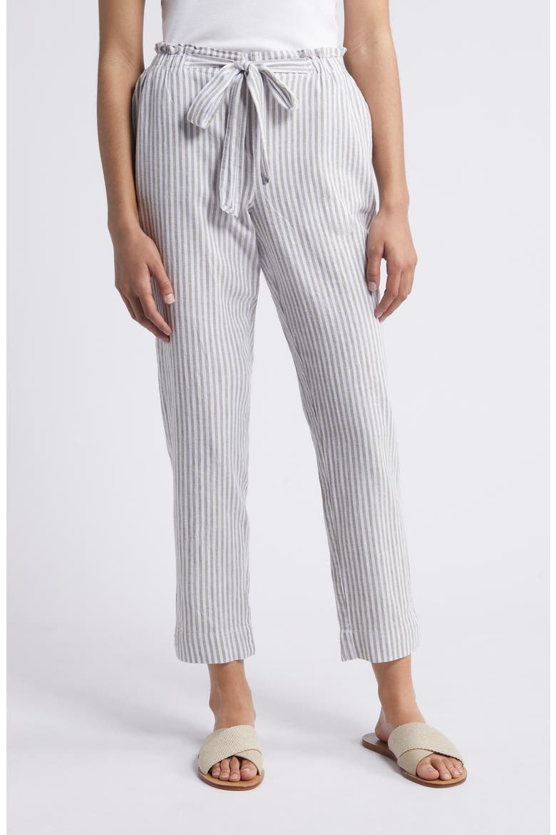 Giavanna Stripe Tapered Linen & Cotton Pants, Main, color, SAGE LEAVES