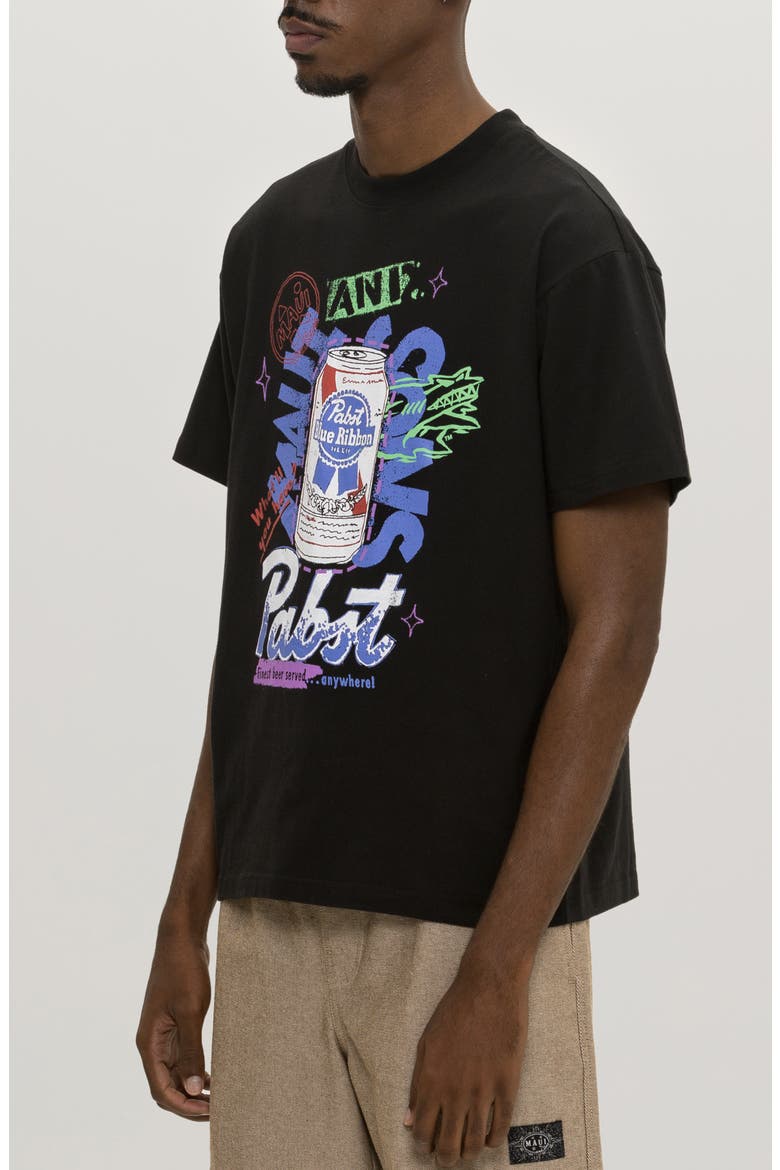 x Pabst Blue Ribbon Graffiti Graphic T-Shirt, Alternate, color, BLACK