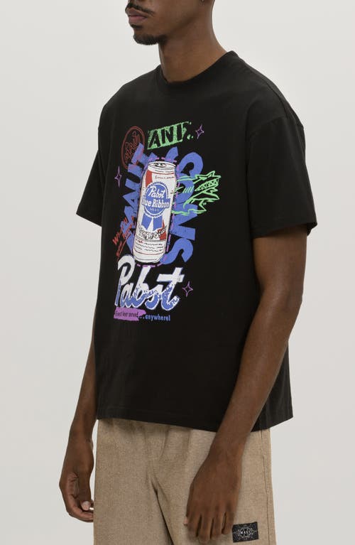 Maui And Sons Maui & Sons X Pabst Blue Ribbon Graffiti Graphic T-shirt In Black