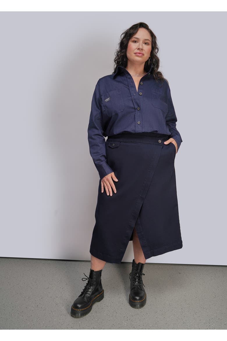 Essential Denim Utility Wrap Skirt, Alternate, color, NAVY